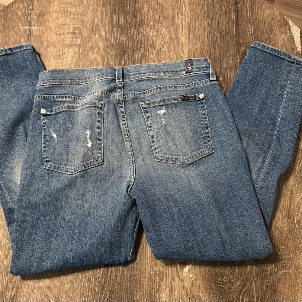 7 for all Mankind Women’s Blue Embroidered Skinny Jeans Size 27 - Picture 6 of 10